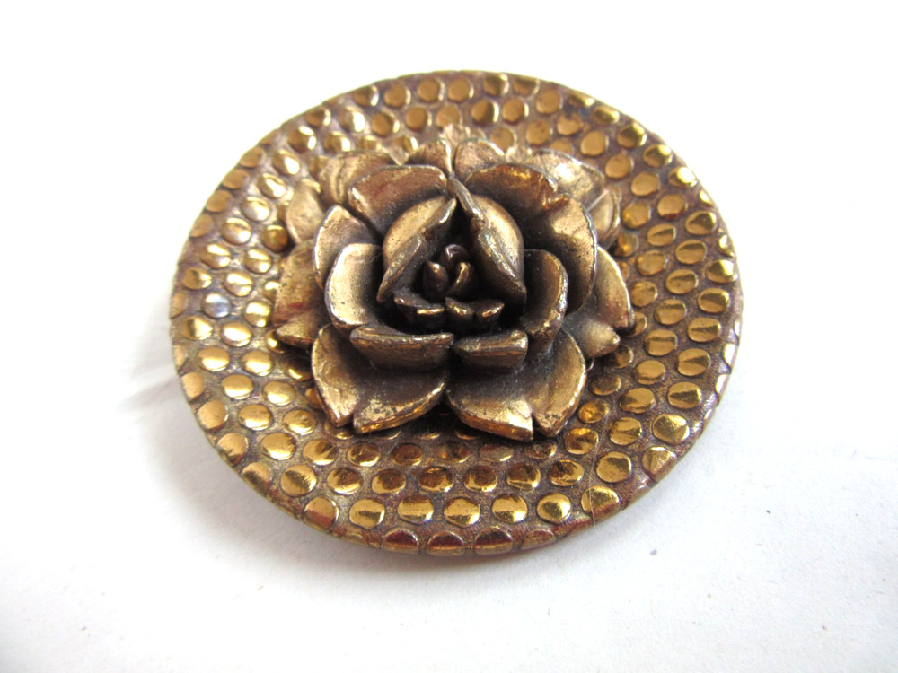 Vintage brass Rose design single button 2" in dia.
