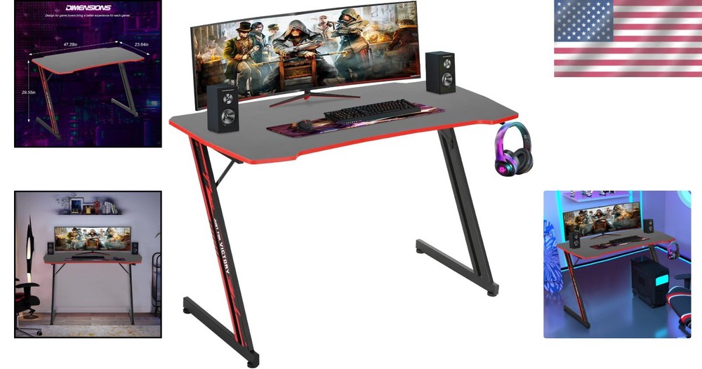 Spacious 47-Inch Ergonomic Gaming Workstation with Adjustable Features in Red