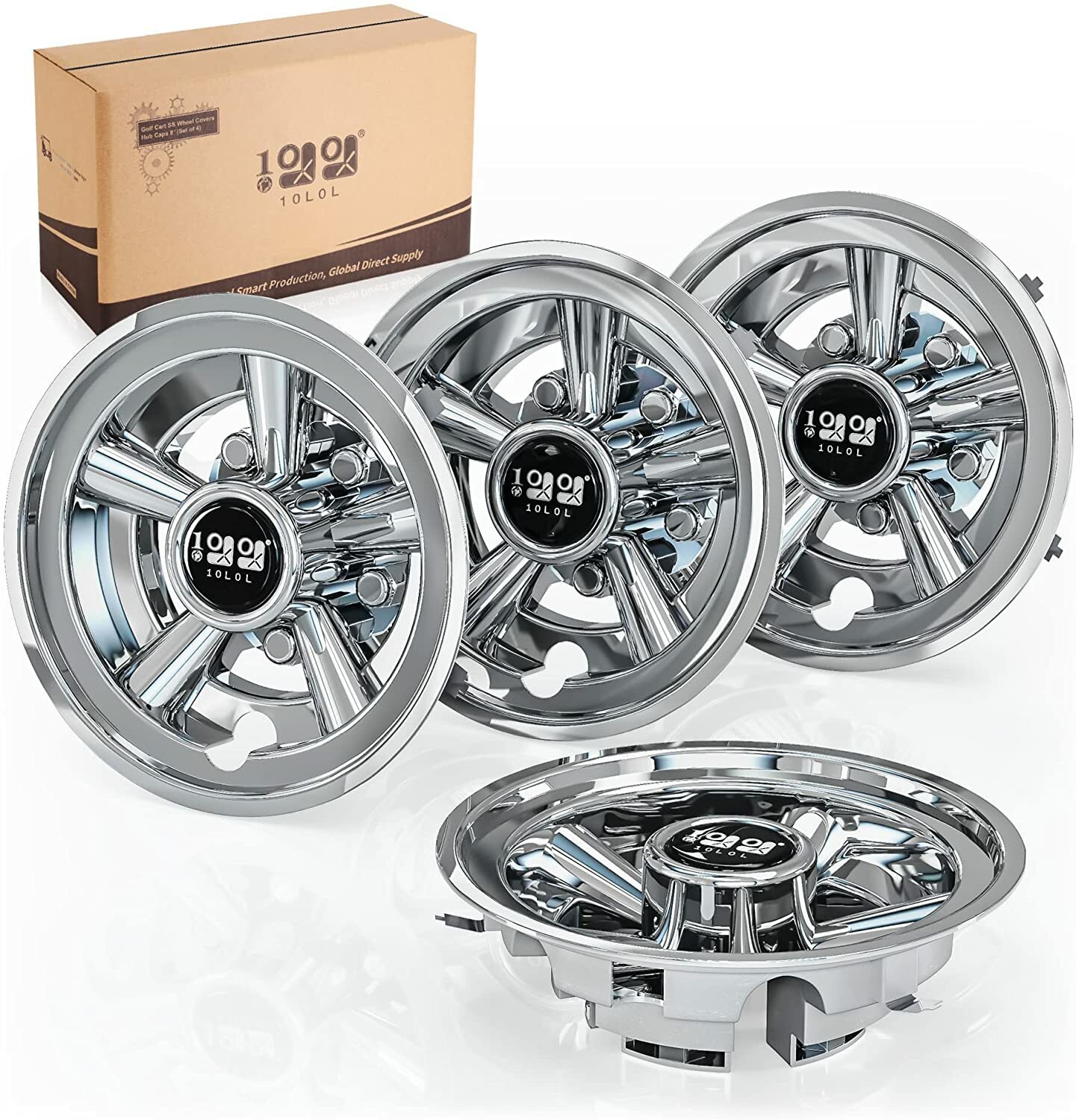 8 Inch Golf Cart Wheel Covers Hub Caps for EZGO Club Car Yamaha,Set of 4-Chrome