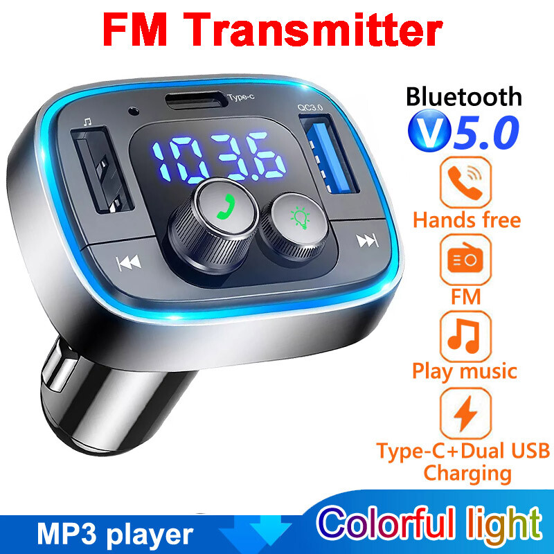 Bluetooth Car Wireless FM Transmitter Adapter USB Type C PD Charger Handsfree US