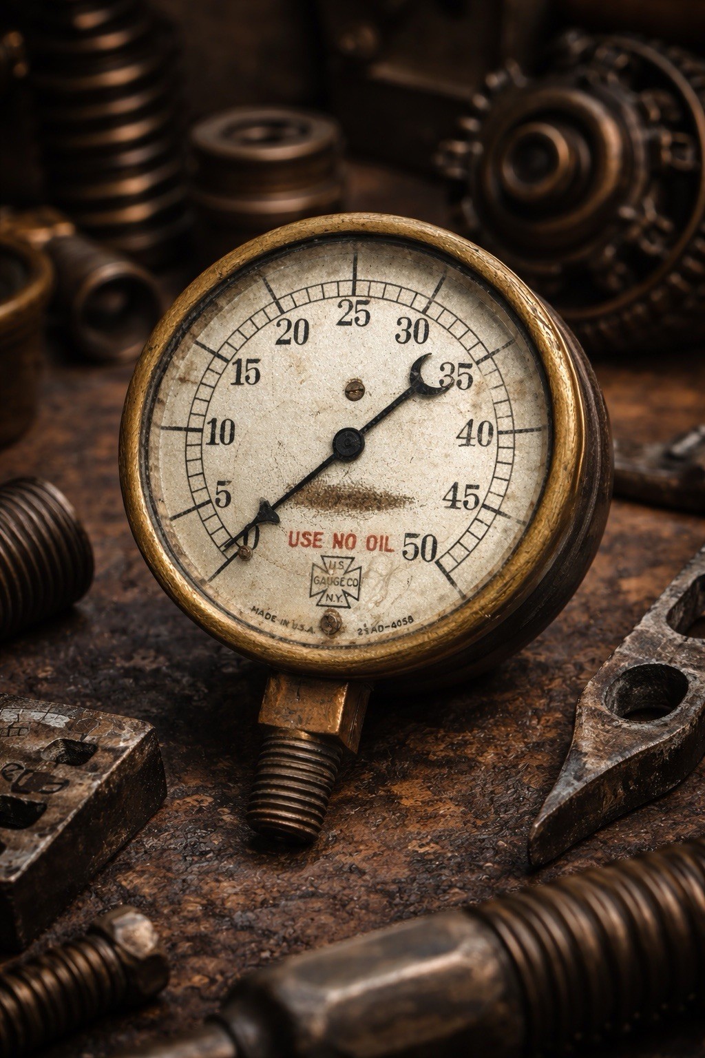 Vintage U.S. Gauge Co NY 0–50 PSI Pressure Gauge 2½” Brass Steampunk Industrial