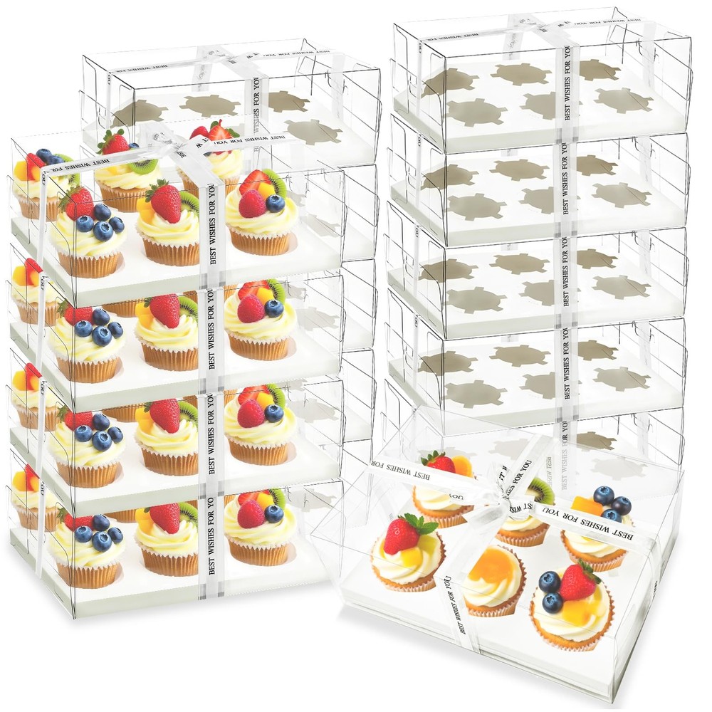 15 Pack Clear Cupcake Boxes 6 Compartment Cupcake Container Set Stackable Pla...