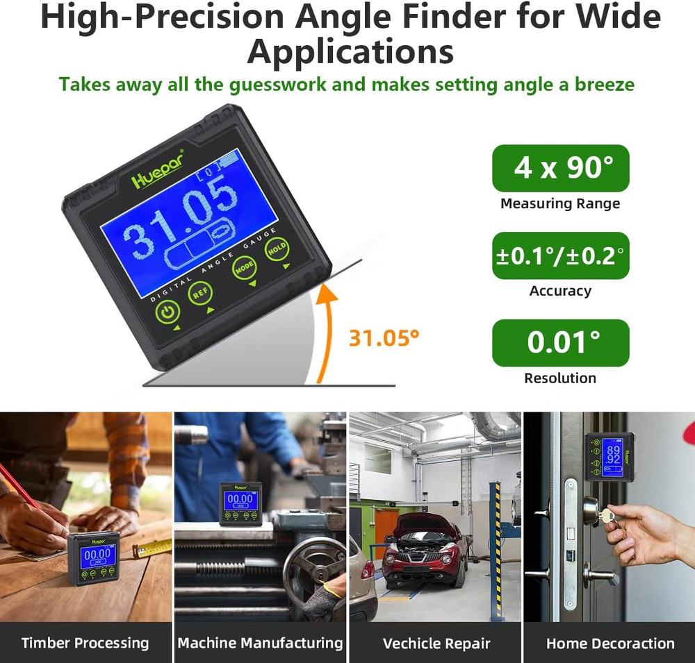 Huepar Digital Angle Gauge Protractor, Electronic Bubble Angle Finder Dual Axis