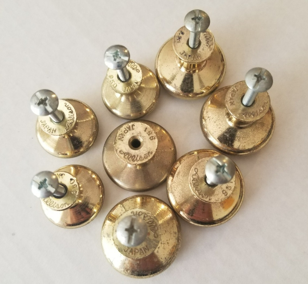 8 Vintage Round Brass Navy MCM Cabinet Drawer Pull Knobs - Allison Japan