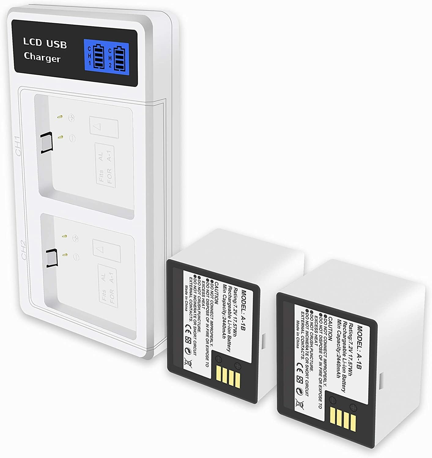 2-Pack 2440mAh A-1 A-1B Battery & LCD Charging Station for Arlo Pro Arlo Pro 2