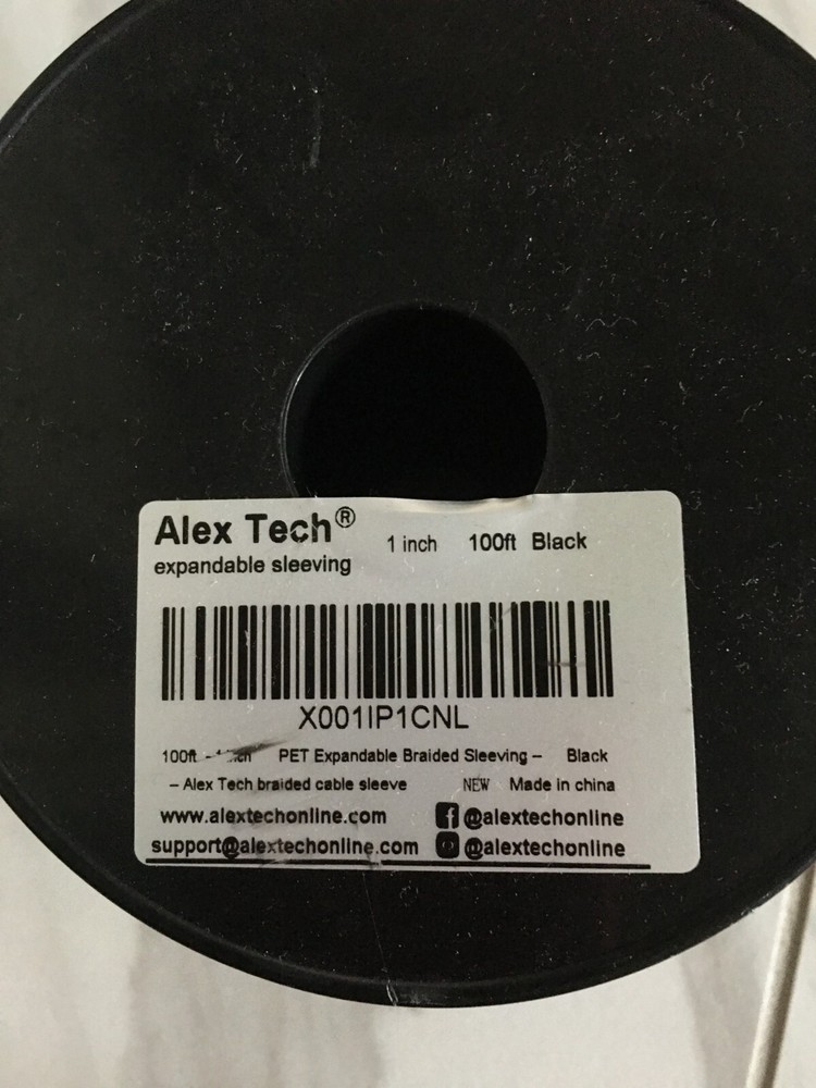 Alex Tech 100ft Expandable Sleeving for cable management, Black, New