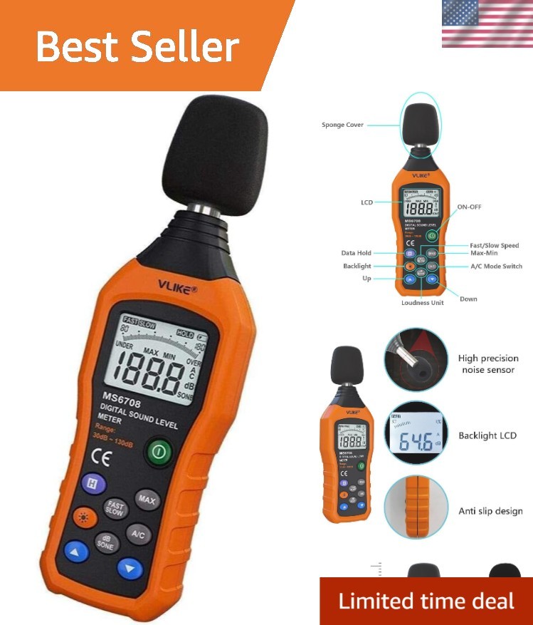 Compact LCD Decibel Meter with Backlight - Perfect for Noise Control 30-130 dB