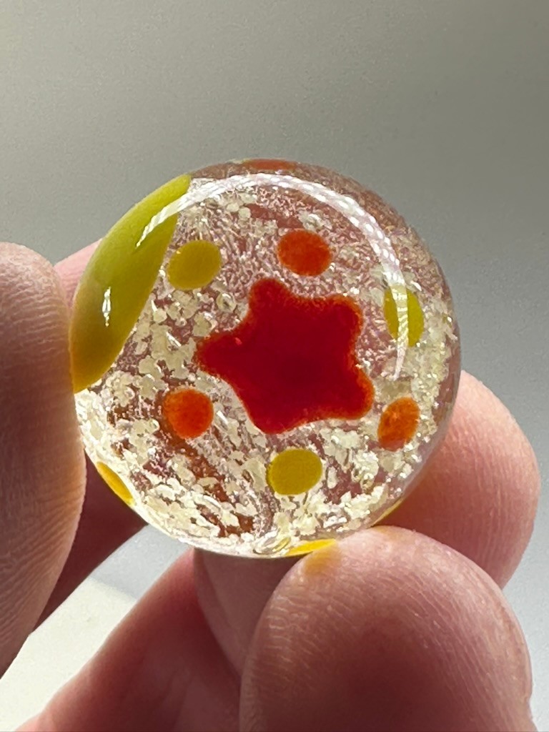 22mm MOON AND STARS Shooter GLOW IN THE DARK Handmade art glass Marble 7/8"