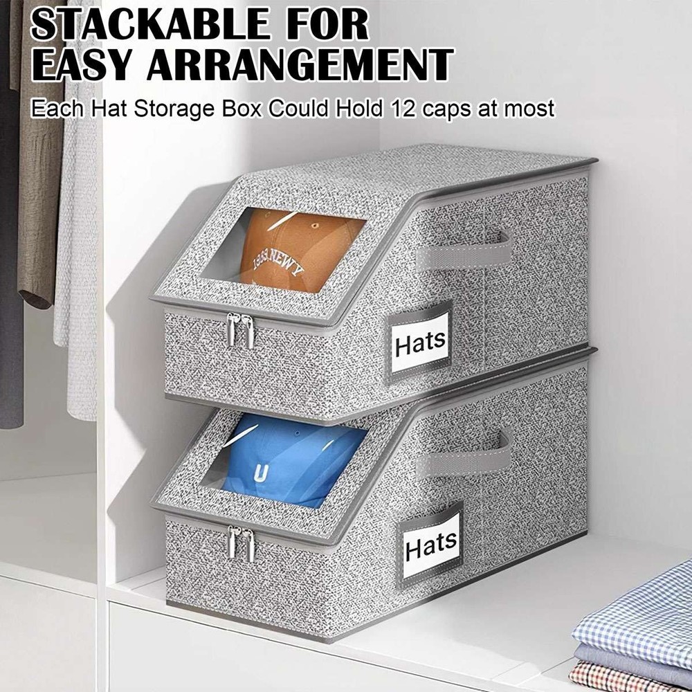 Stackable Hat Storage Organizer for Baseball Caps 12 Caps Hat Box with Lid