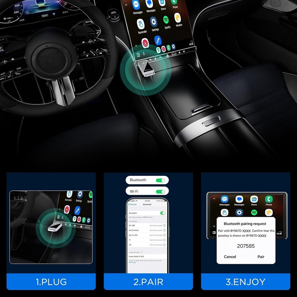 Android Auto Wireless Adapter, Convert Factory Wired to Wireless, Plug and Play