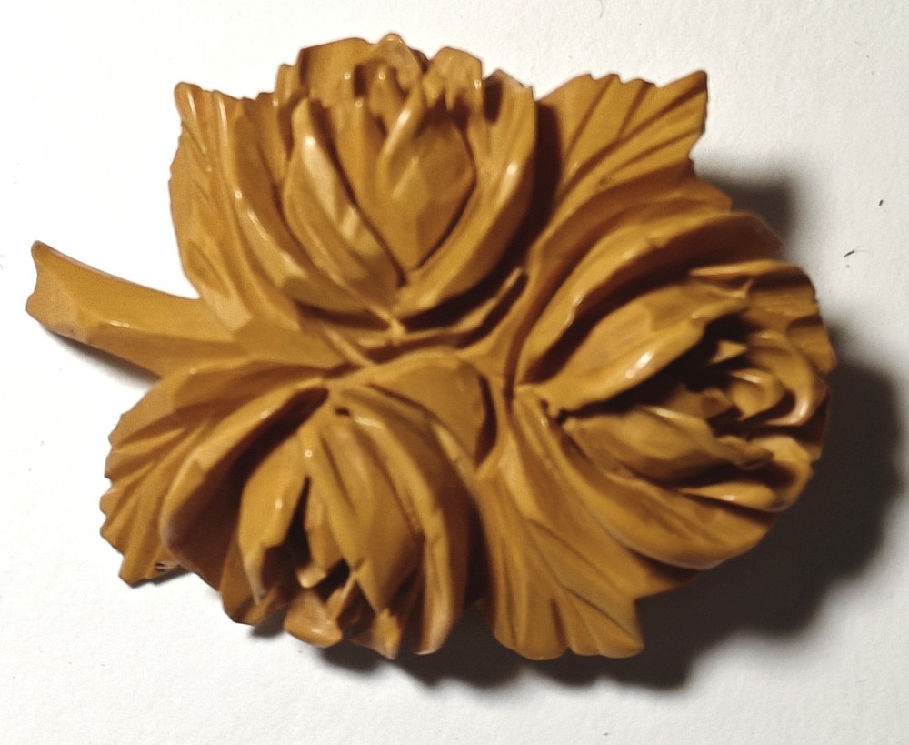 Deep Carved Bakelite Flower Brooch