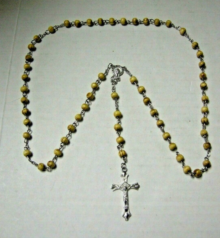 Rosary, Light Brown Wooden Beads, 19", Brand New