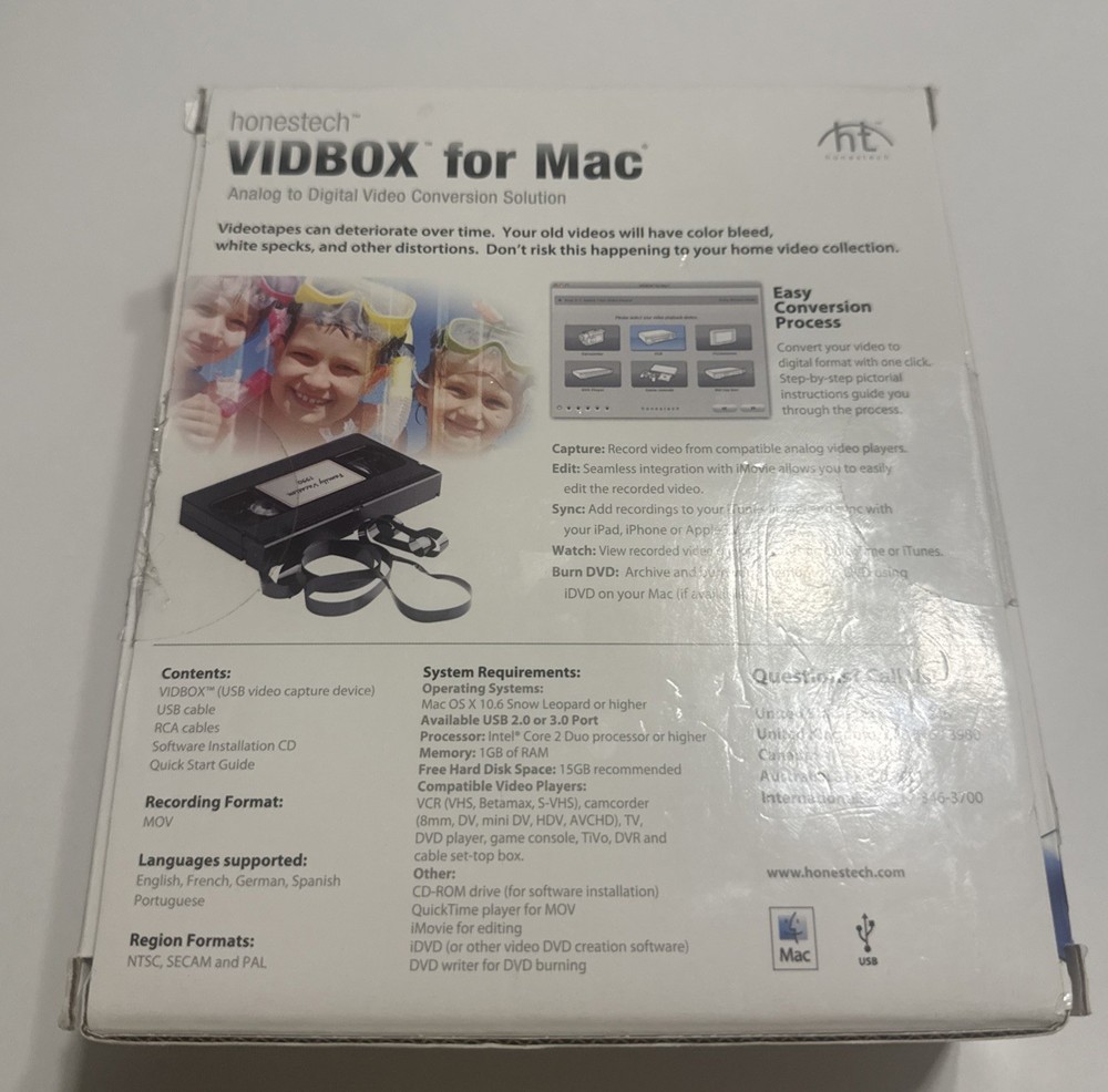 Honestech Vidbox For Mac Analog to Digital Video Conversion Solution Open Box
