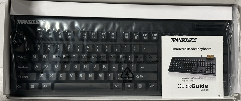 Transource Wired Smartcard Reader Keyboard Model AKB-630SB-TS-New