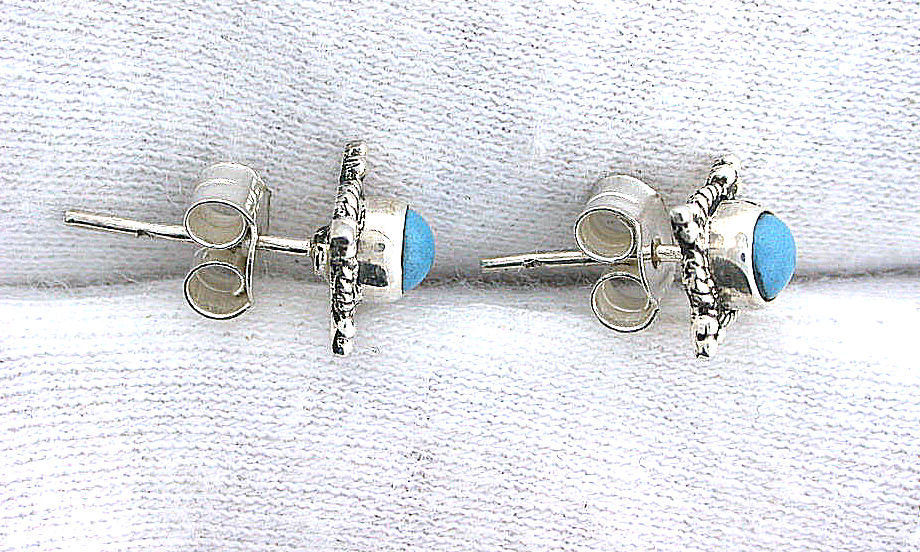 One Pair 4mm Round Turquoise Sterling Silver Cabochon Cab Gemstone Stud Earring