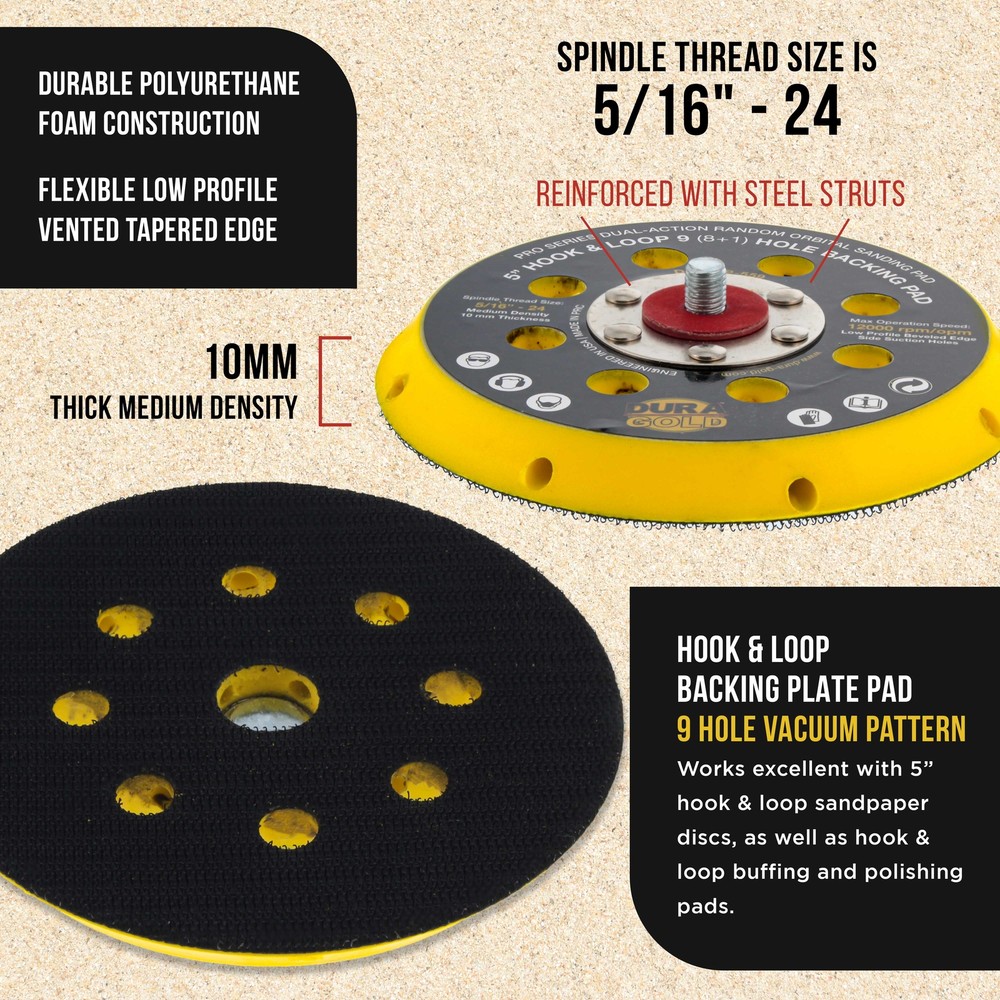 5" Hook & Loop DA Backing Plate Pad, 9 (8 + 1) Hole Pattern, Auto Sanding Pad