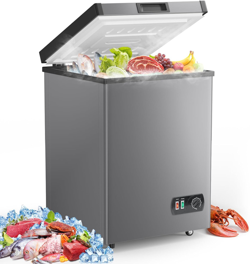 Chest Freezer - 4.2 Cu Ft Compact Deep Freezer with Fast Cooling & Convenient Pu