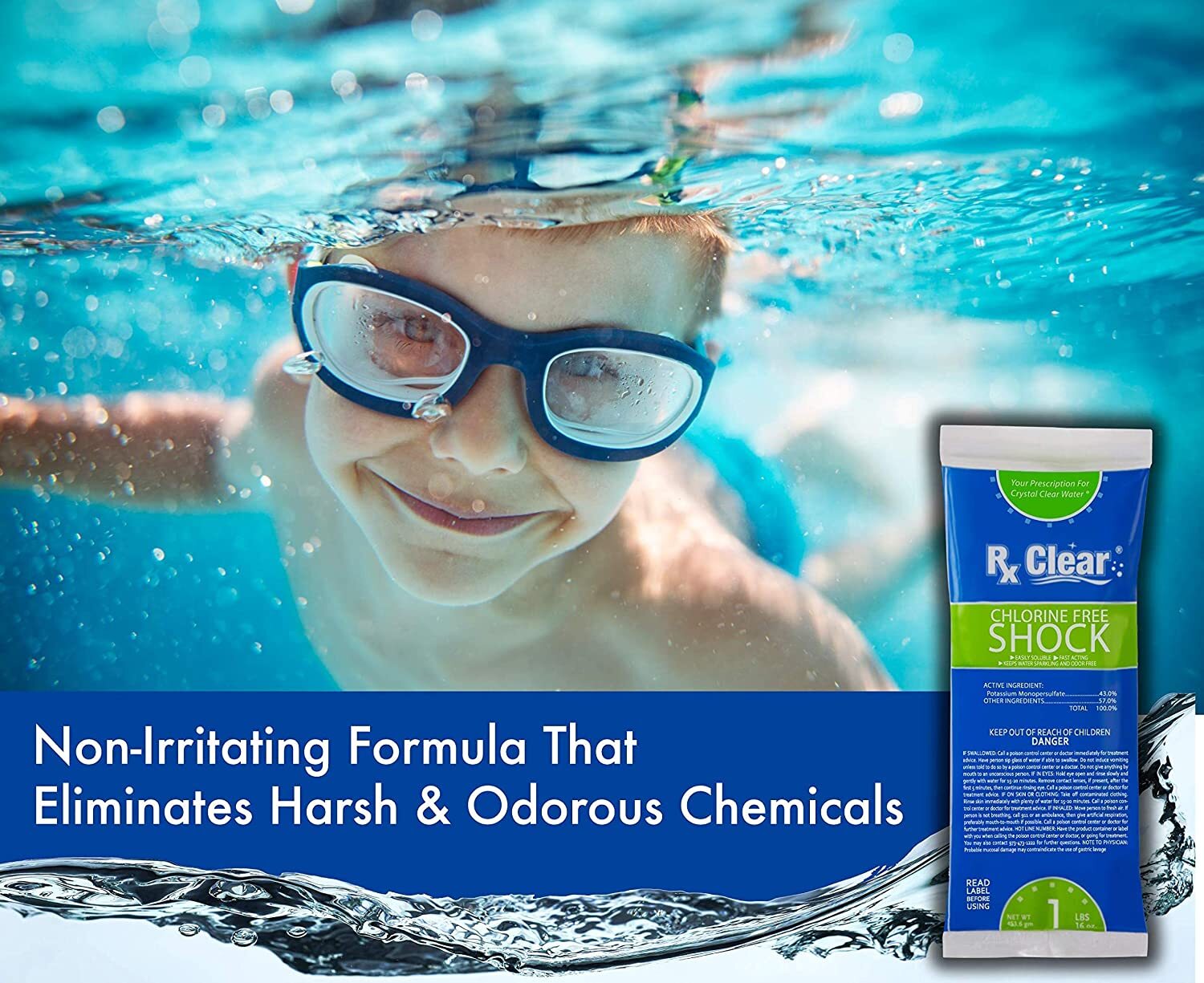 Rx Clear 36.2% Potassium Monopersulfate Chlorine Free Pool Shock - 1 lb Bag