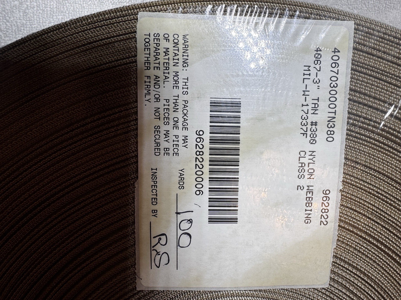 Military Tan webbing 6 Roll Bundle 1” & 2” Nylon Class 2 Mill Spec. 100yd Roll