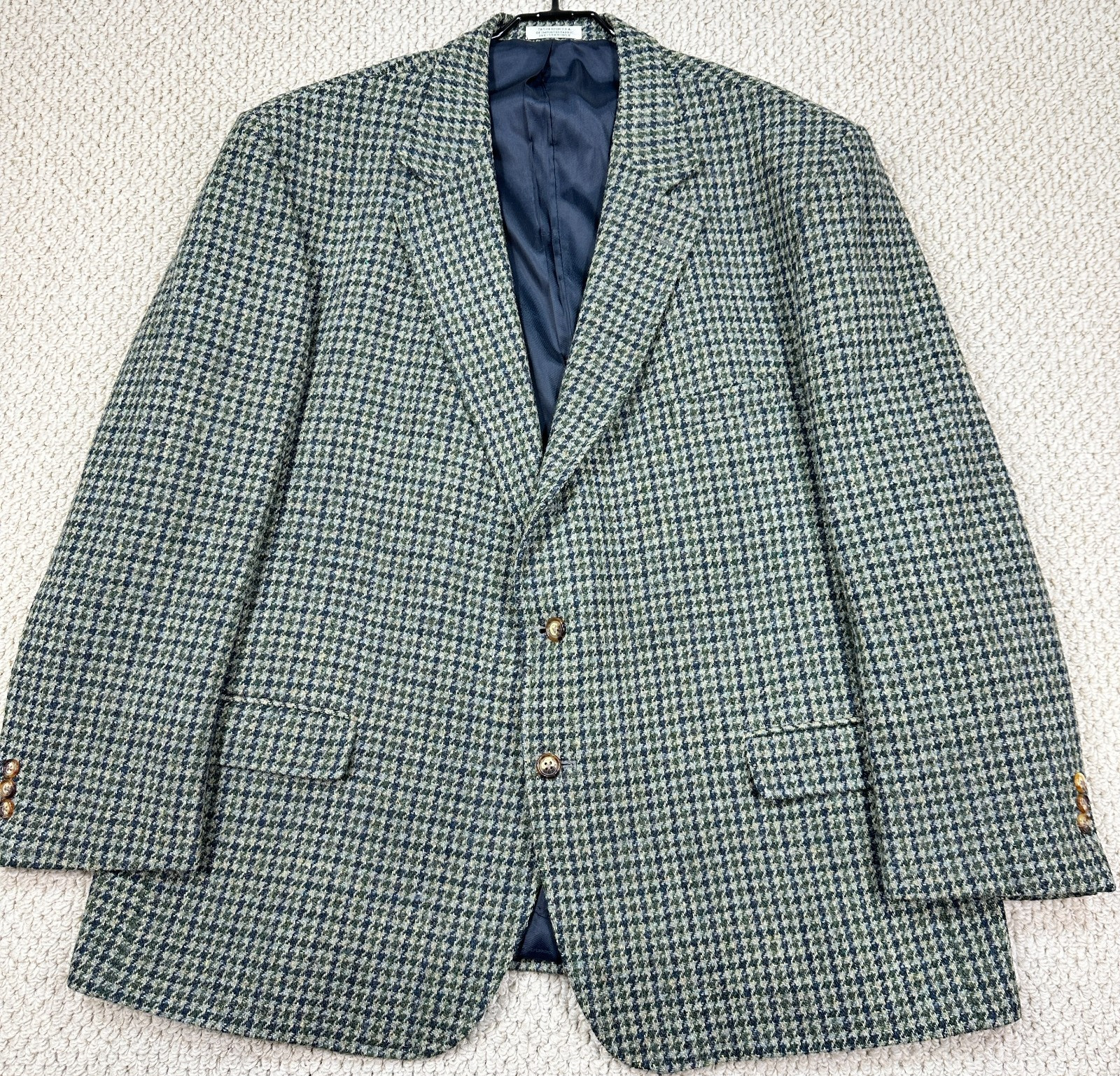 Orvis Harris Tweed Sport Coat Mens 52R Green Houndstooth Blazer Handwoven Wool