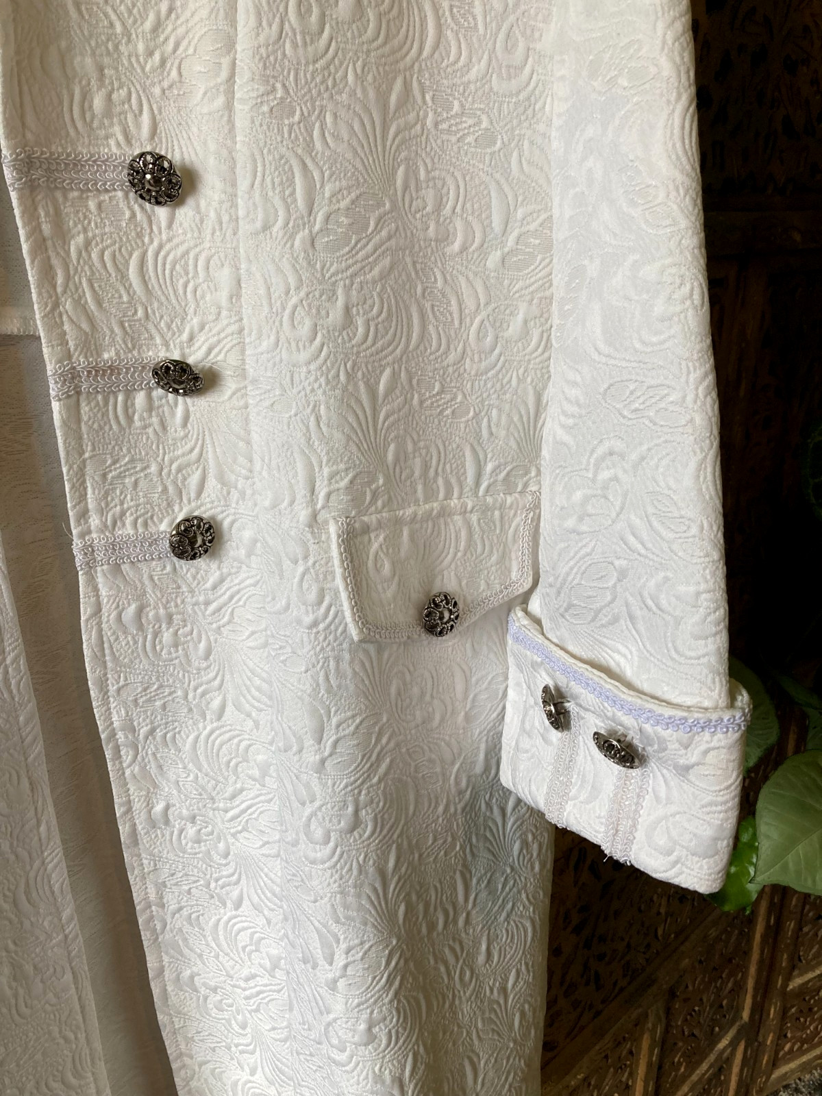 18th Century Colonial Coat Revolutionary White Damask Jacket Cosplay Halloween