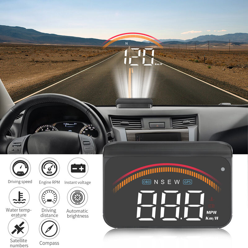 M11 Digital Speedometer Head Up Display OBD2 GPS -40℃ - +80℃ Warning Compass