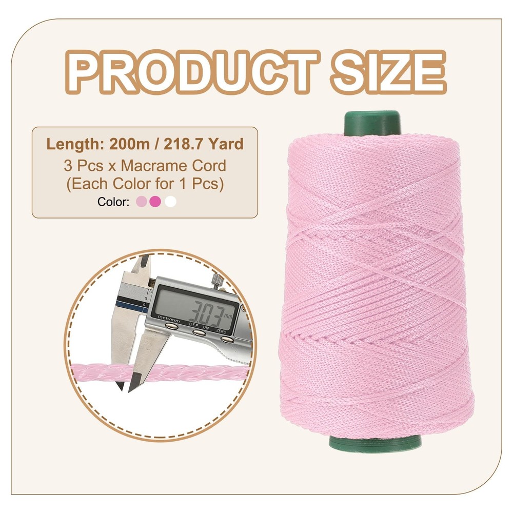Polyester Macrame Cord, 3mm x 219 Yards Polypropylene Macrame Cords Braided C...