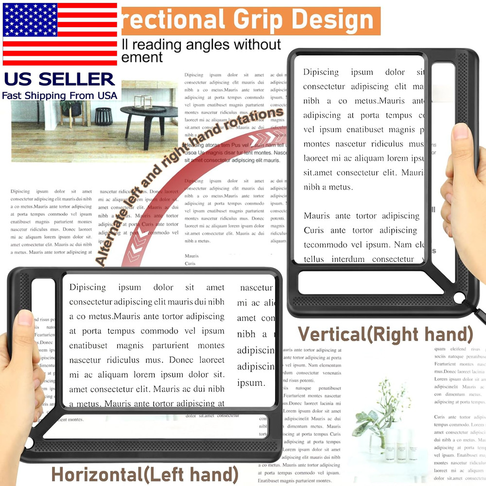 5X Full Page Magnifying Glass for Reading, Lightweight Rectangular Magnifier Pro