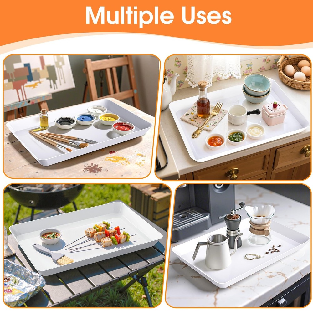 4 PCS Serving Tray Serving Platter Rectangular Plastic Food Display White Stack