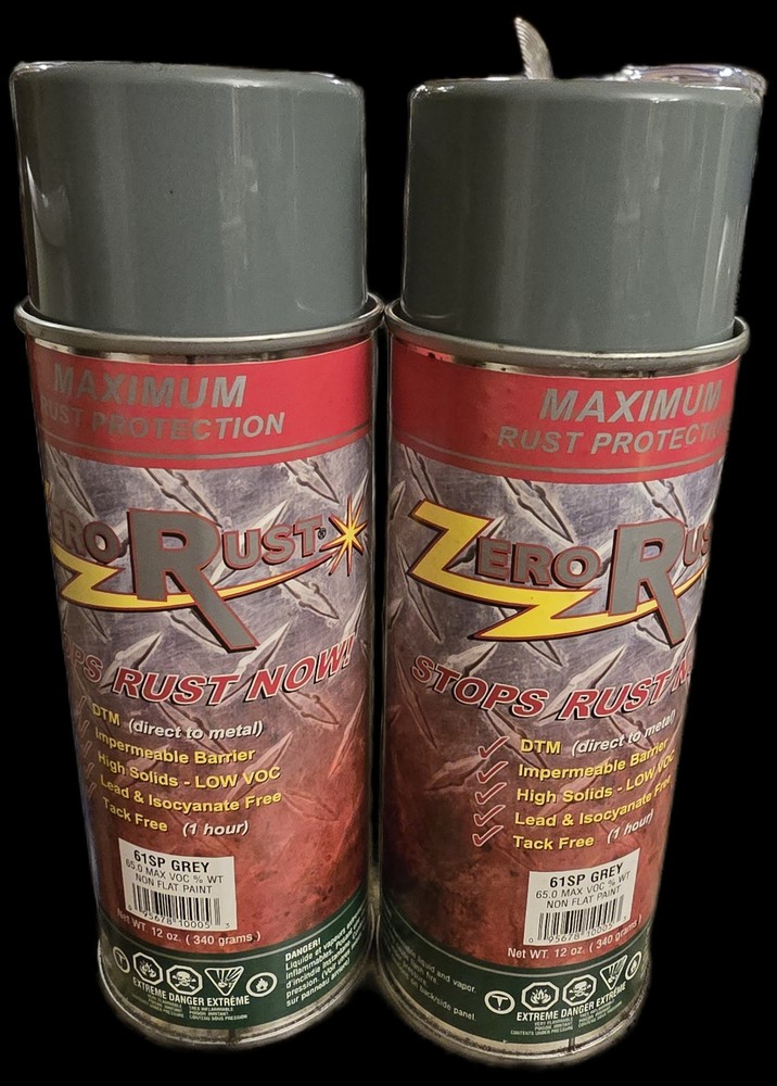 2 Cans Zero Rust - 61SP - Gray Rust Inhibitive Coating - 12oz Aerosol
