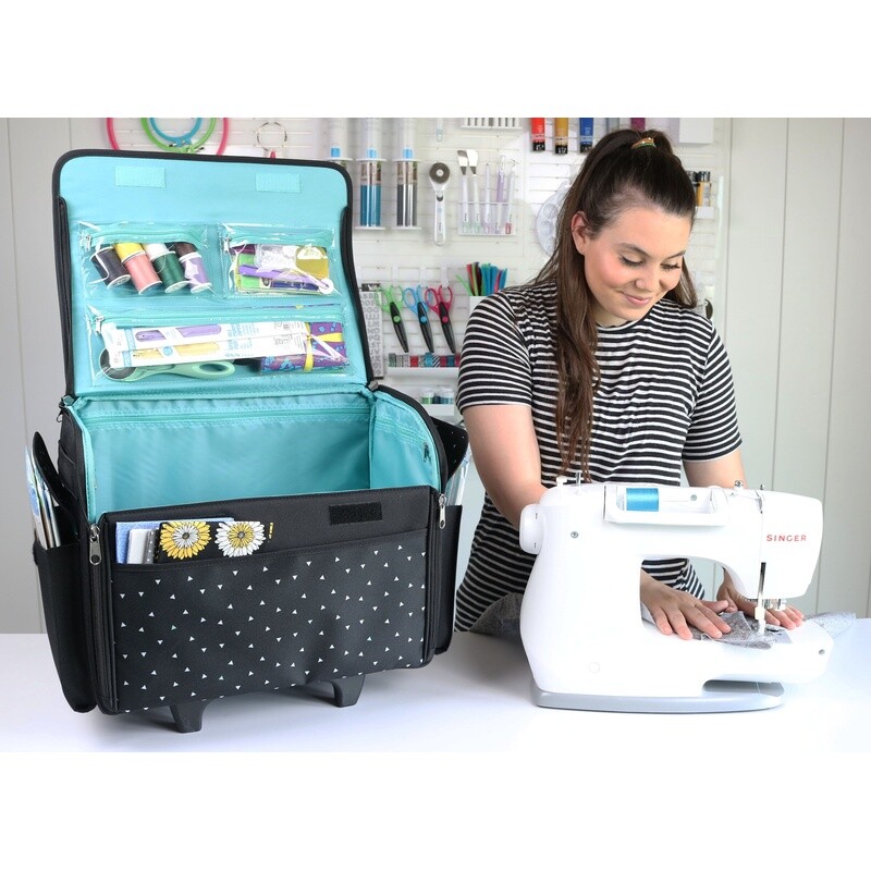 Rolling Sewing Machine Storage Tote W/ Wheels & Multiple Pockets Travel New