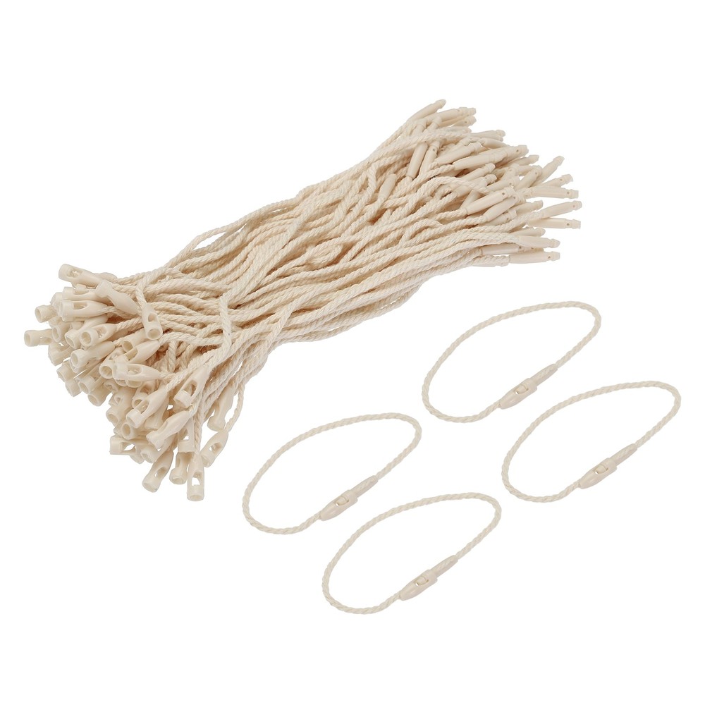 100 x Polyester Rope Hang Tag String Snap Lock 120mm 1mm White
