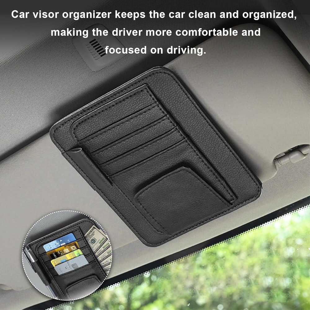 2 Pack Leather Car Sun Visor Organizer Small Auto Document Card Holder Pockets