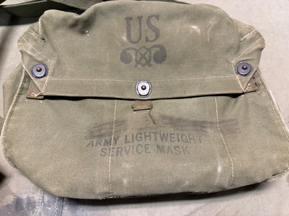 ORIGINAL WWII US ARMY INFANTRY M1A1 M6 GAS MASK CARRY BAG-OD#7