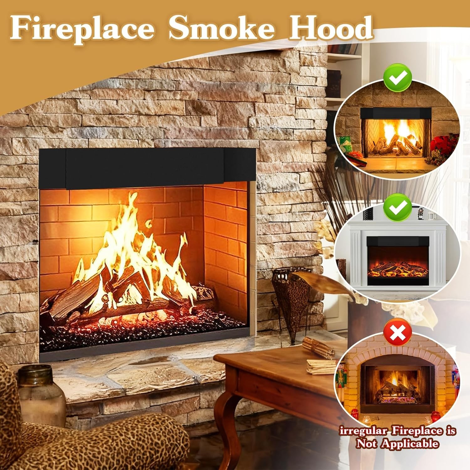 Adjustable Fireplace Smoke Guard, Fireplace Hood Heat Deflector 6 inches
