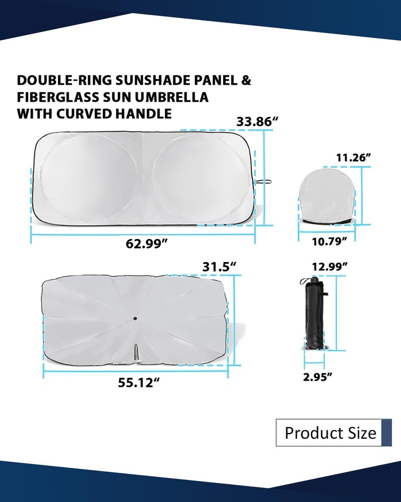 Retractable Windshield Sun Shade 99% UV Blocking Foldable Car Sunshade Medium