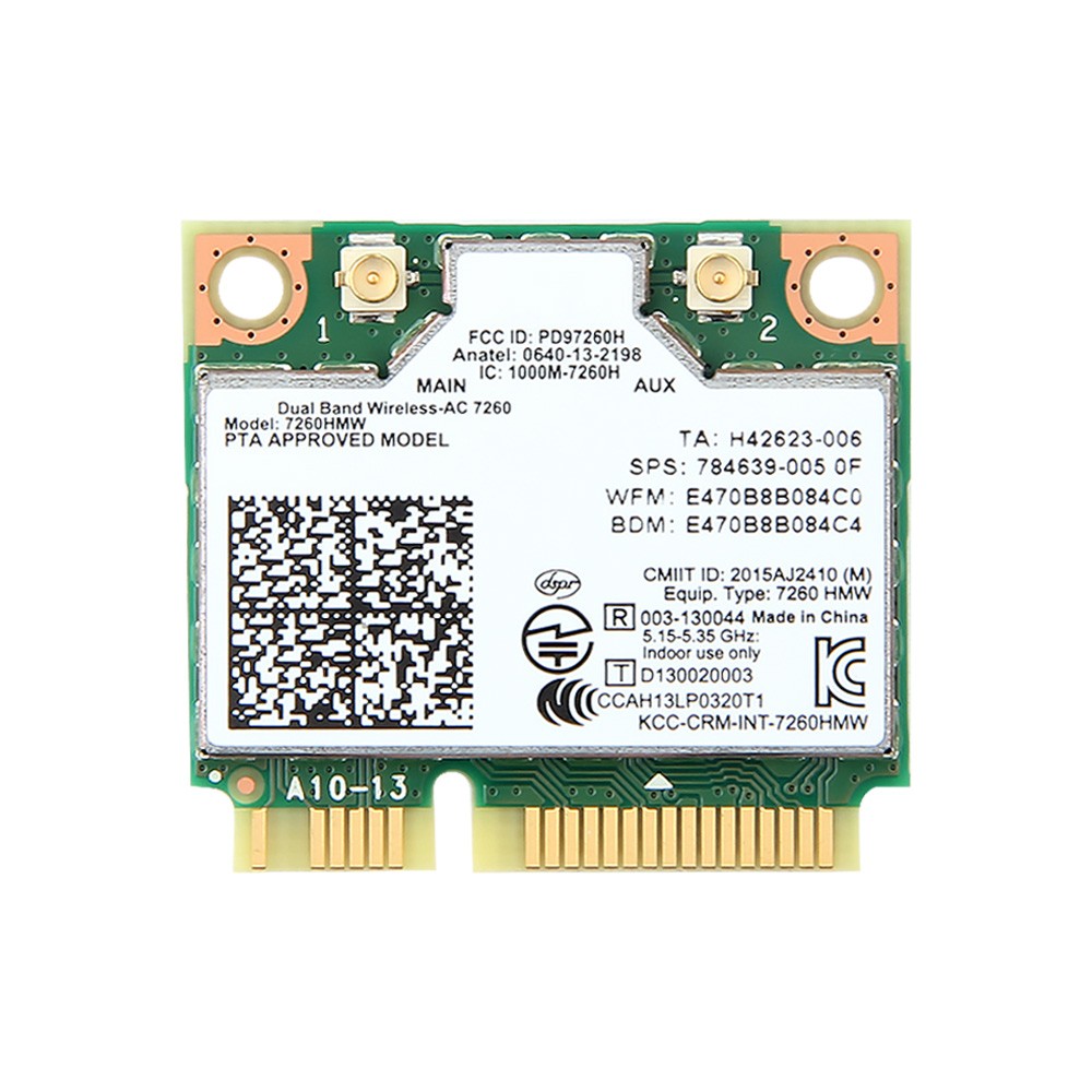 Intel 7260HMW Dual-Band Wireless-AC Card, 802.11ac WiFi + Bluetooth 4.0 for PC