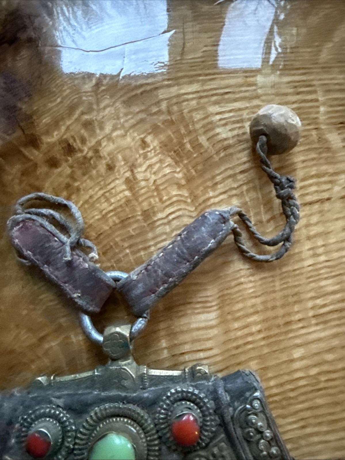 Old Antique Tibetan “ Mechak “ Flint Striker Red Coral Bead Leather Pouch Purse