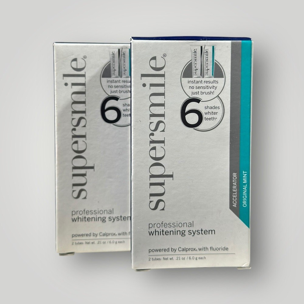 2 Supersmile Whitening System Toothpaste Accelerator & Original Mint .21 Oz Each