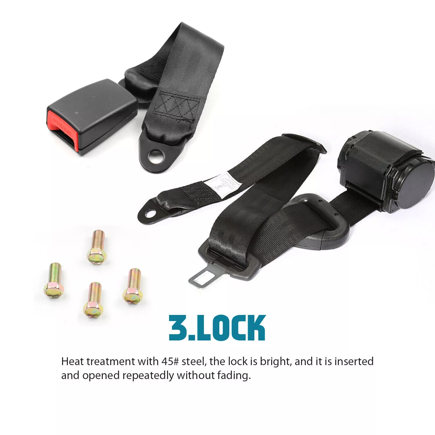 2 Retractable 3 Point Safety Seat Belt Straps Car Vehicle Adjustable Belt Kit