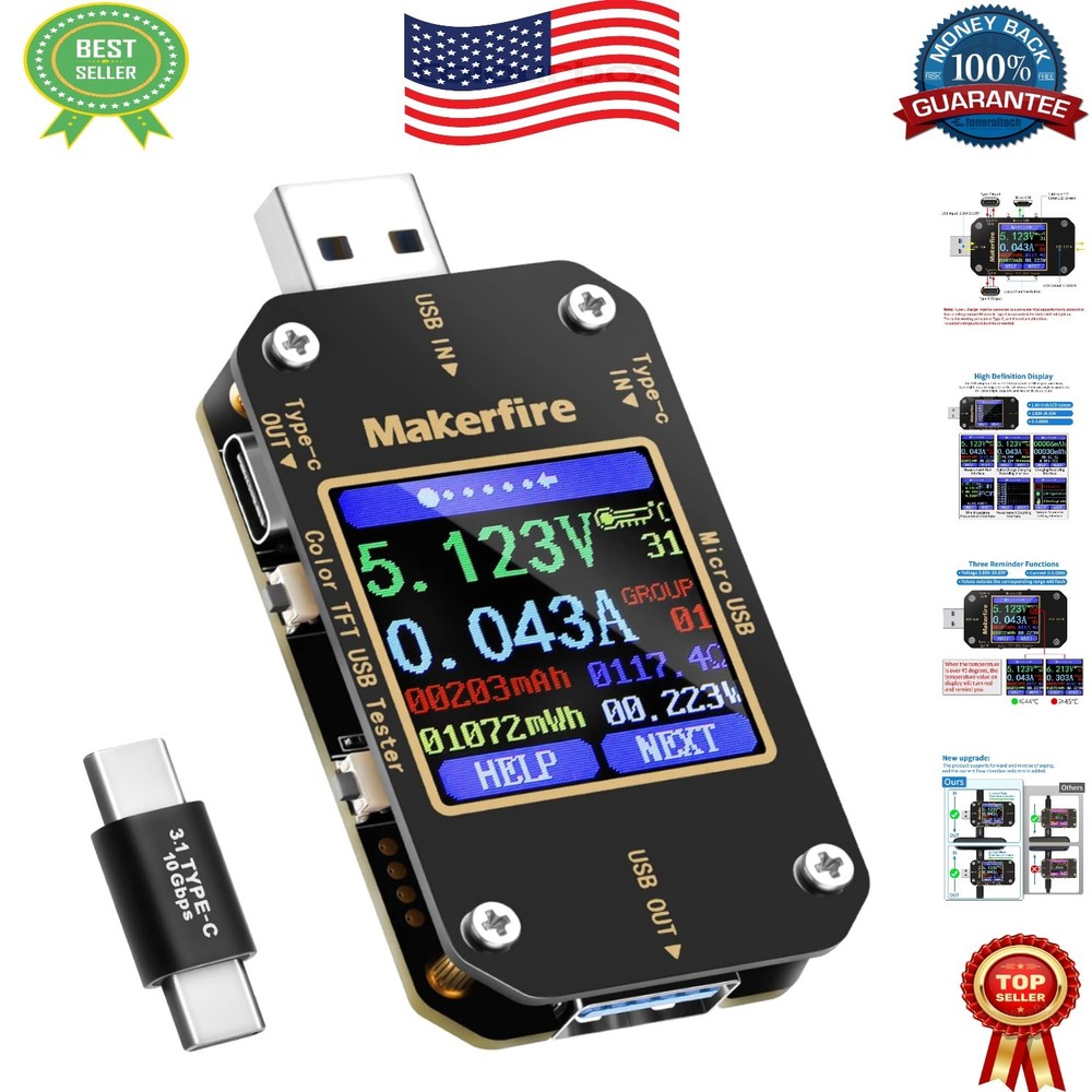 Advanced USB Multimeter: 360° Rotating LCD, Temperature Alerts, Compact Design