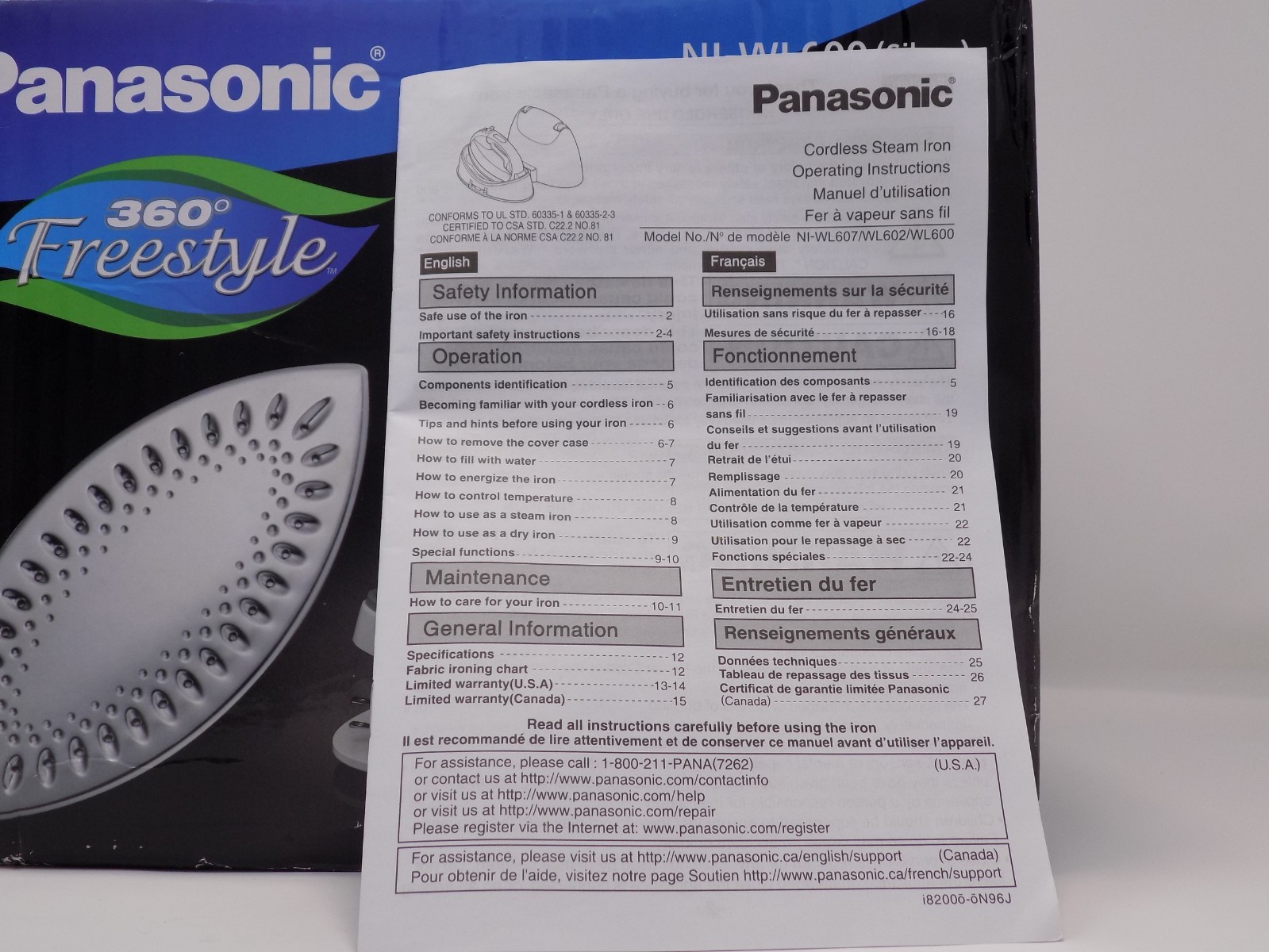 Panasonic NI-WL600 Portable Cordless Steam Iron 360 Freestyle w/ NO COVER Tested