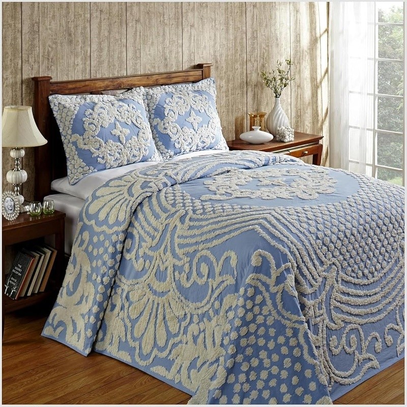100 Cotton Chenille Bedspread Medallion Design Lightweight Tufted Coverlet New