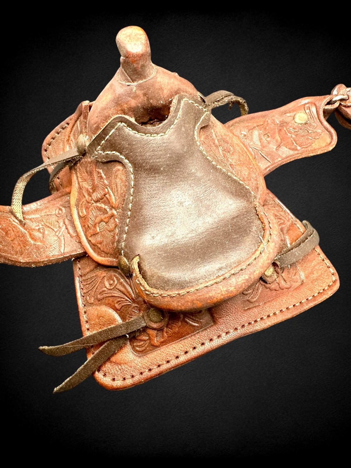 Vintage Miniature Western Saddle Salesman Sample Tooled Leather Cowboy Mini