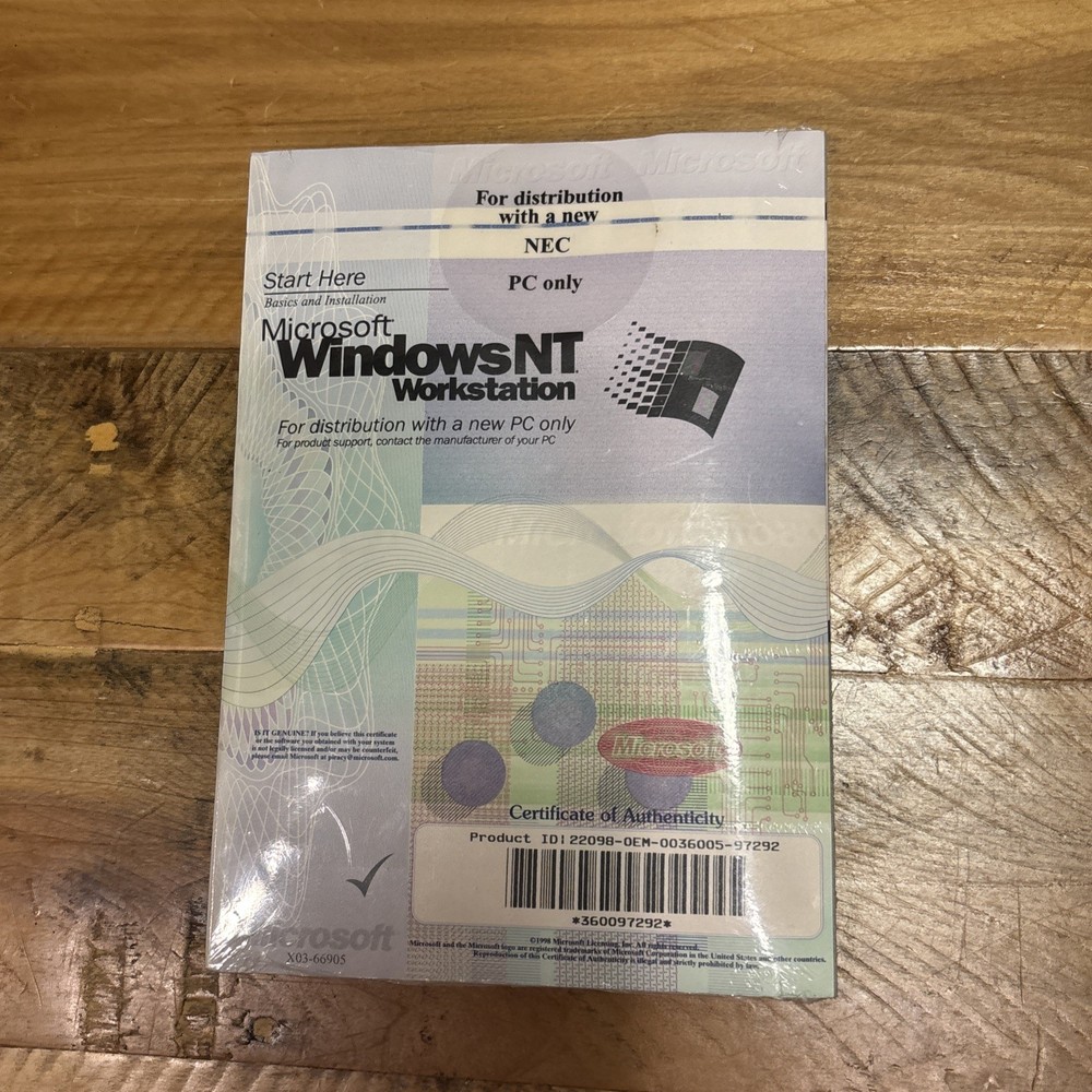 Microsoft Windows NT 4.0 Workstation Manual Only Sealed