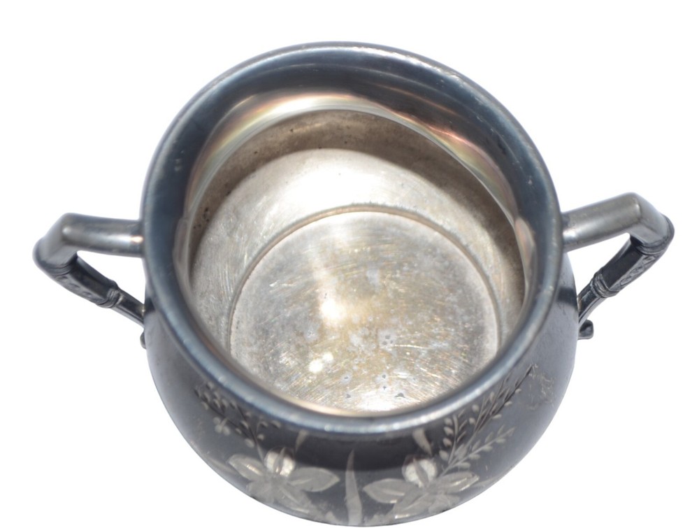 Brooklyns Silver Plated Etched Flowers Bowl Pot Trinket Dish Initails