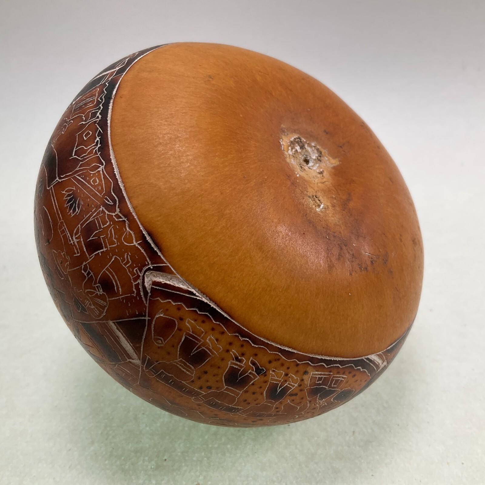 Peruvian Intricate Hand Carved Story Gourd - Musicians - Folk Art