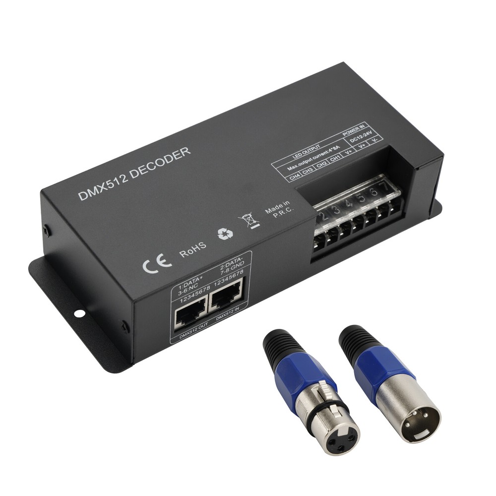 4 Channel DMX 512 Decoder RGBW PWM Dimmer Driver LED Strip Light Controller US