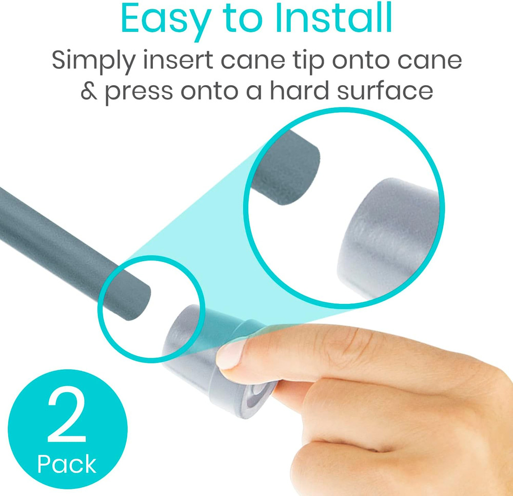 Walking Cane Tips 2 Pack (3/4 Inch) - Non-Slip Universal Rubber Replacement Tips