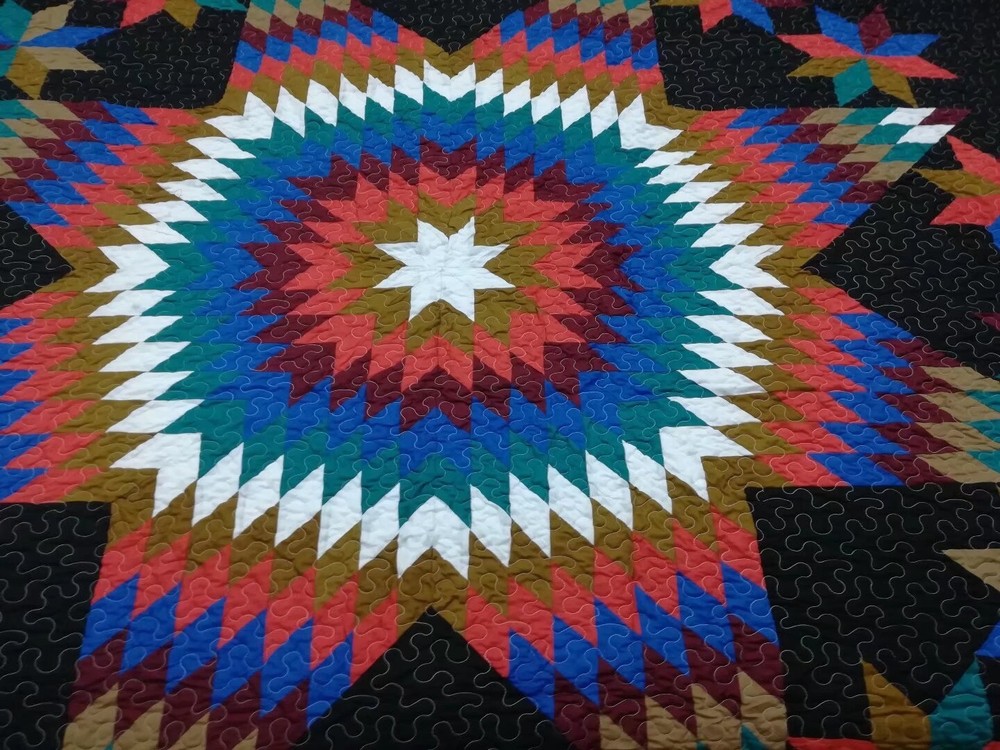 King size machine pieced and quilted Patchwork quilt#148BR